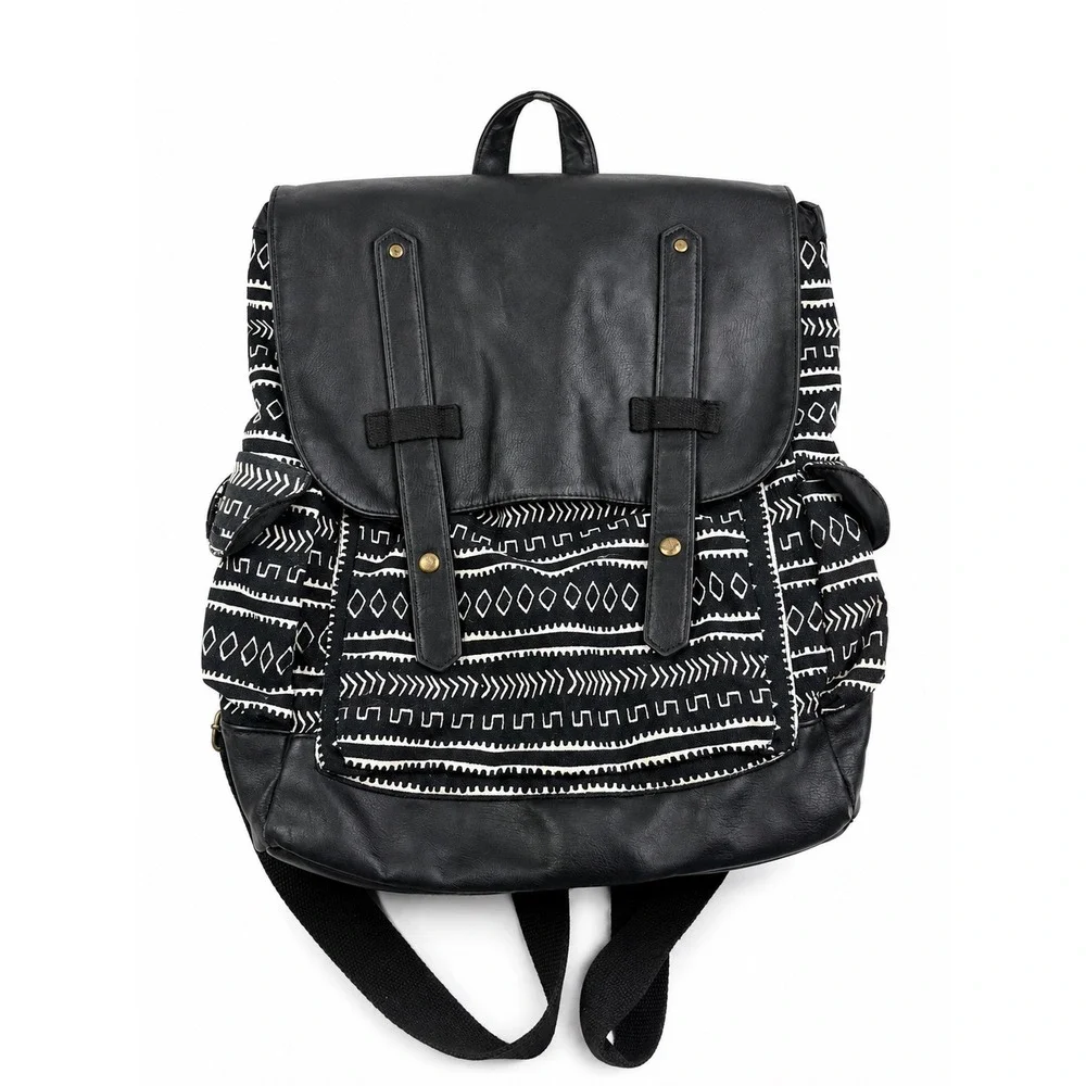Mossimo Vintage Y2K Black Tribal Print Faux Leather Boho Backpack